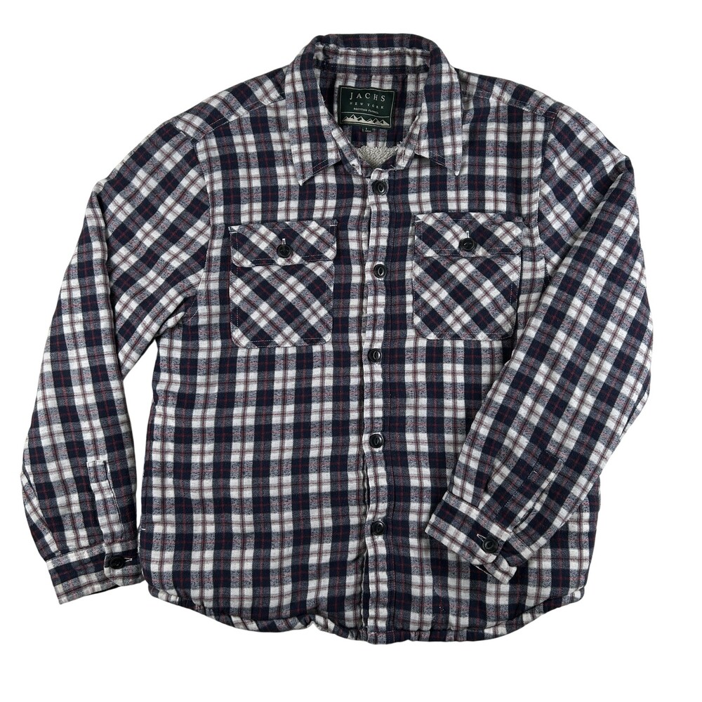 JACHS Shirt Jacket Mens Large Plaid Sherpa Lined Flannel Button Front Shacket